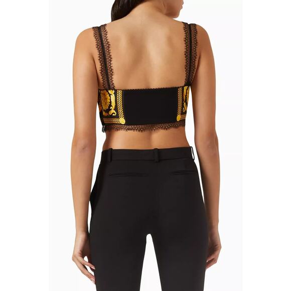 NWT Versace Silk Bralette Crop Top 38 US 2 XS Black Barocco Lace-Trimmed $1,190 - Picture 4 of 13